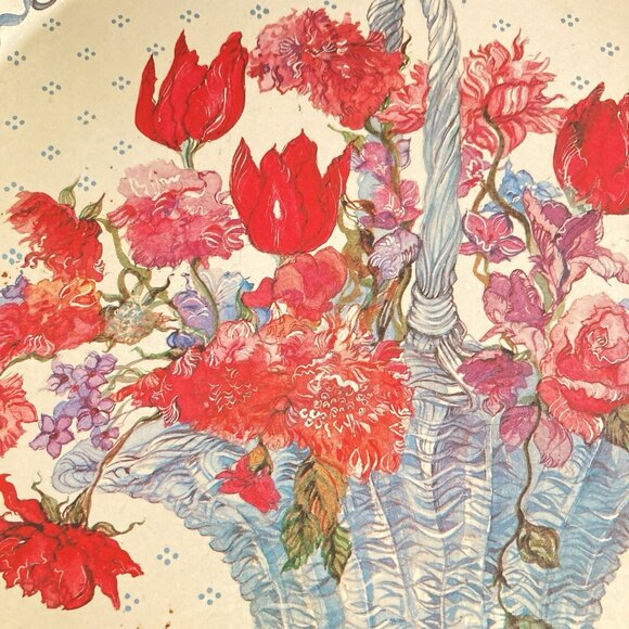 Vintage 80s Tray Floral Tulips & Basket Tin Serving Bar Potpourri Press Signed - Picture 4 of 10